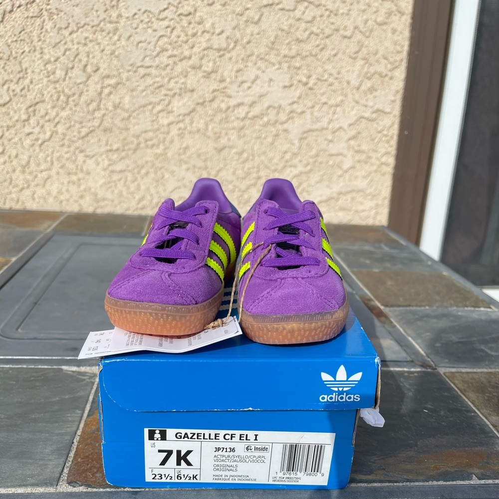Adidas Kids Gazelle Purple and Yellow Sneakers